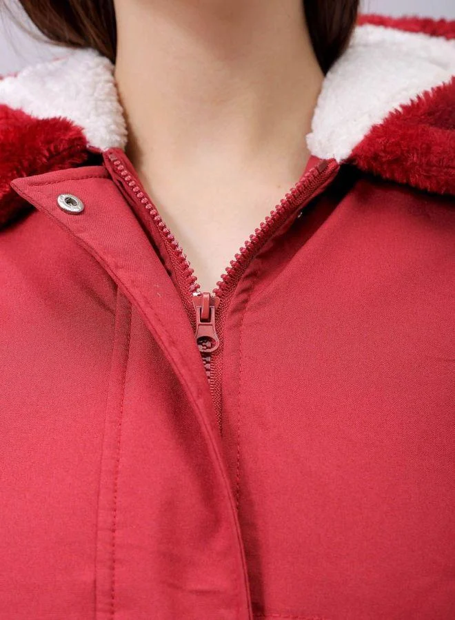 مرفوعة Women Regular Fit Solid Hooded Full Sleeves Parka Jacket